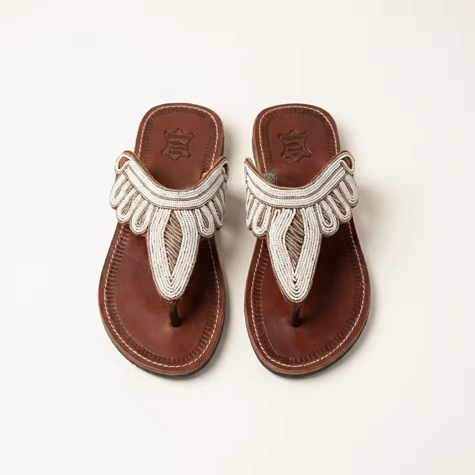 Sandales Cuir Perlées Masai Femme – Artisanat Fait Main Authentique