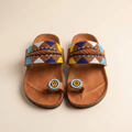 Rangi – Mule cuir marron bande perles Masaï multicolores | Perlacuir