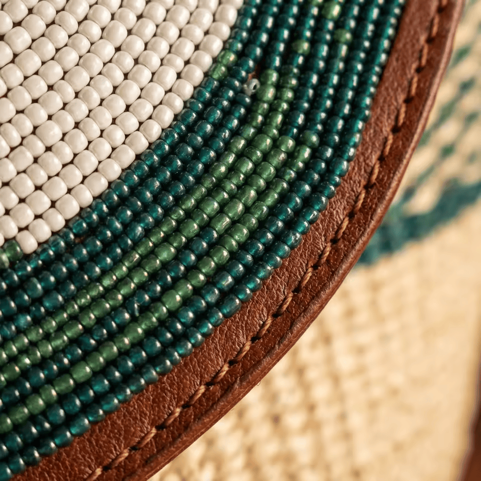 Msitu Mzuri – Grand cabas sisal spirale vert & blanc | Perlacuir