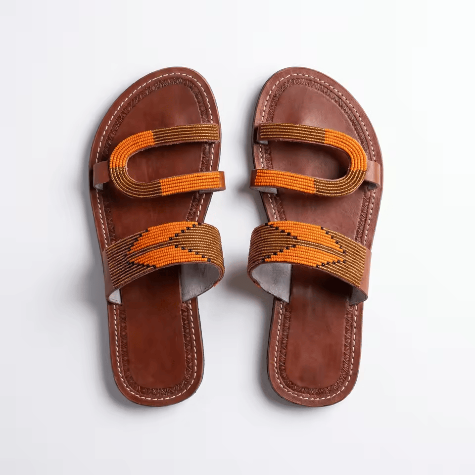 Mkeka – Mule cuir marron bandes tressées camel | Perlacuir