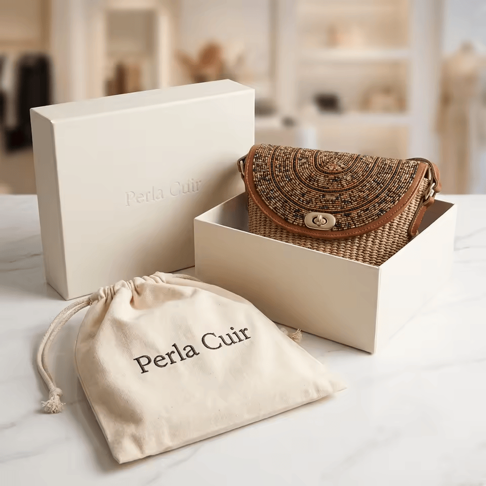 Kikapu – Sac sisal & cuir rabat perles mandala doré | Perlacuir