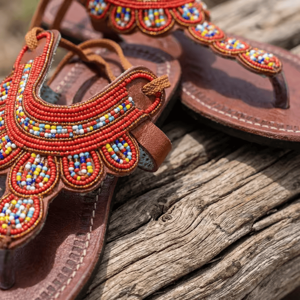 Msururu – Sandale cuir perles Masaï lanières cheville | Perlacuir