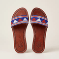 Sandale Masaï « Hekima » – Mule cuir cognac perles géométriques noir, blanc & or