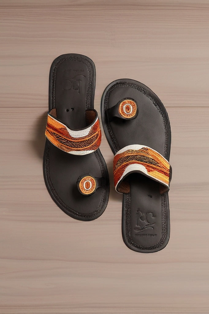 Sandales en cuir perlées