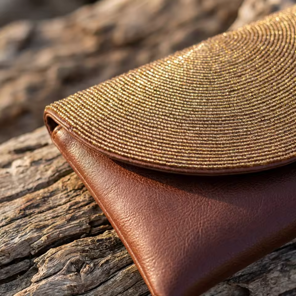 Pochette Cuir Perlée Masai – Accessoire Artisanal Authentique