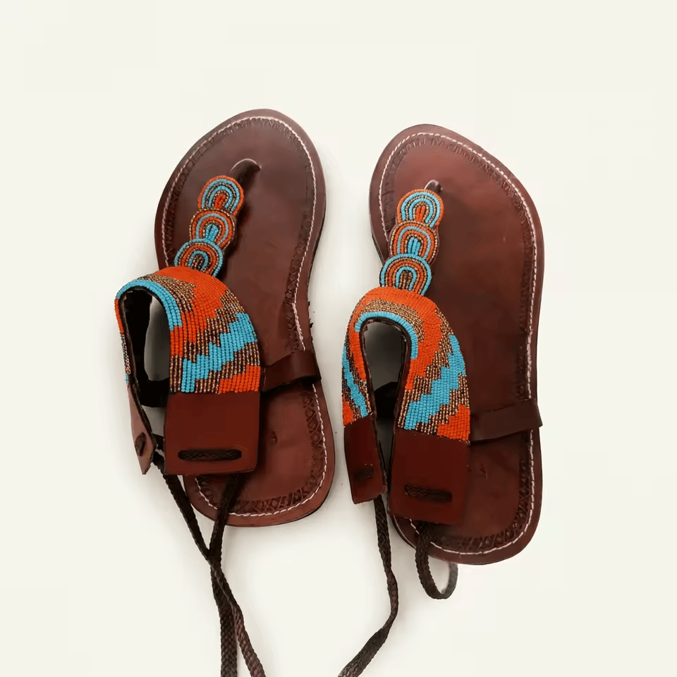 Sandale Masaï « Safi » – Tong cuir perles Masaï pure & élégante | Perlacuir