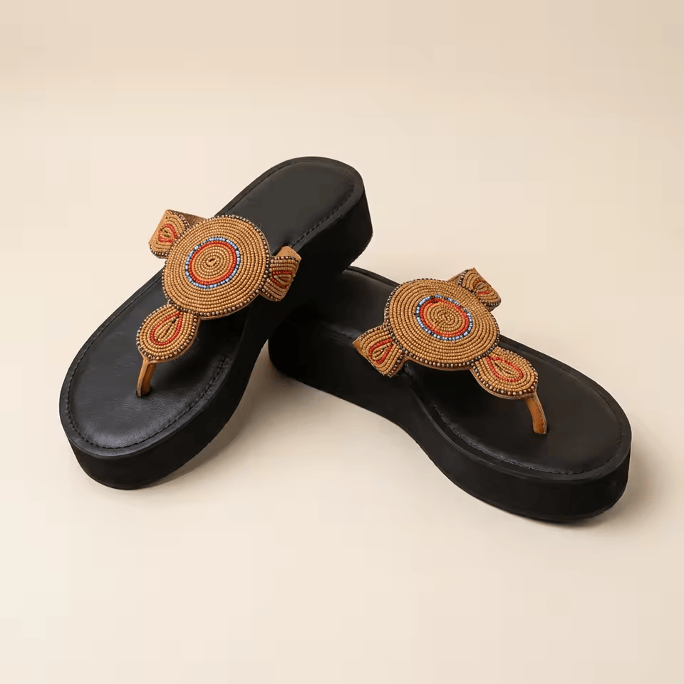Sandales Cuir Perlées Masai Femme – Artisanat Fait Main Authentique