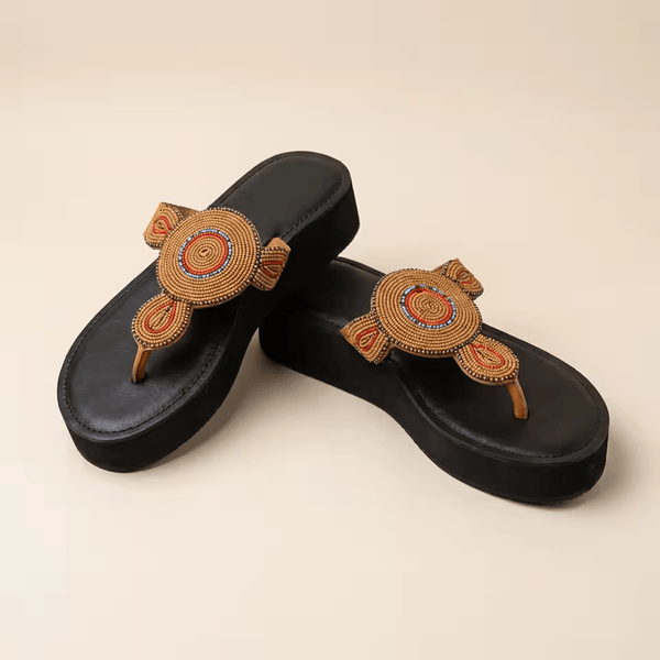 Sandales Cuir Perlées Masai Femme – Artisanat Fait Main Authentique