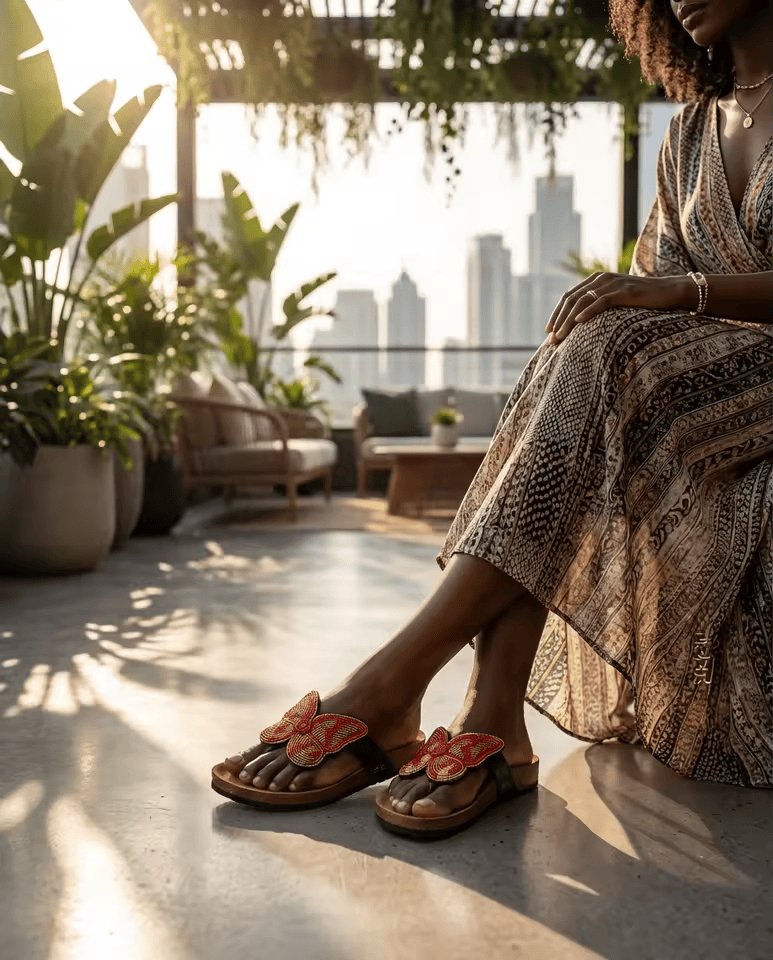 Sandales Cuir Perlées Masai Femme – Artisanat Fait Main Authentique